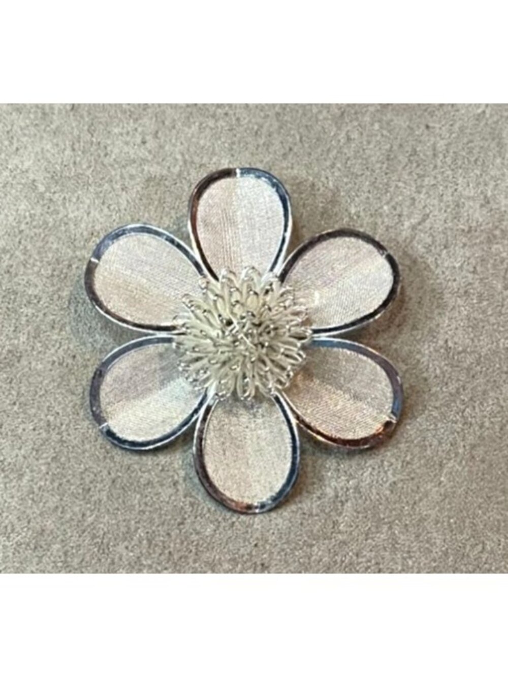 Vintage Flower Pin Brooch Mesh Petal Mixed Metals Silver Plated Silver Tone